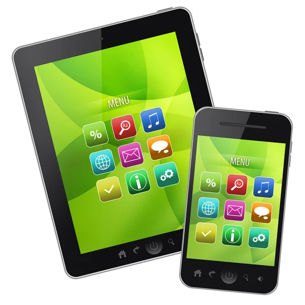 tablet pc ve cep telefonu izole beyaz zemin üzerine