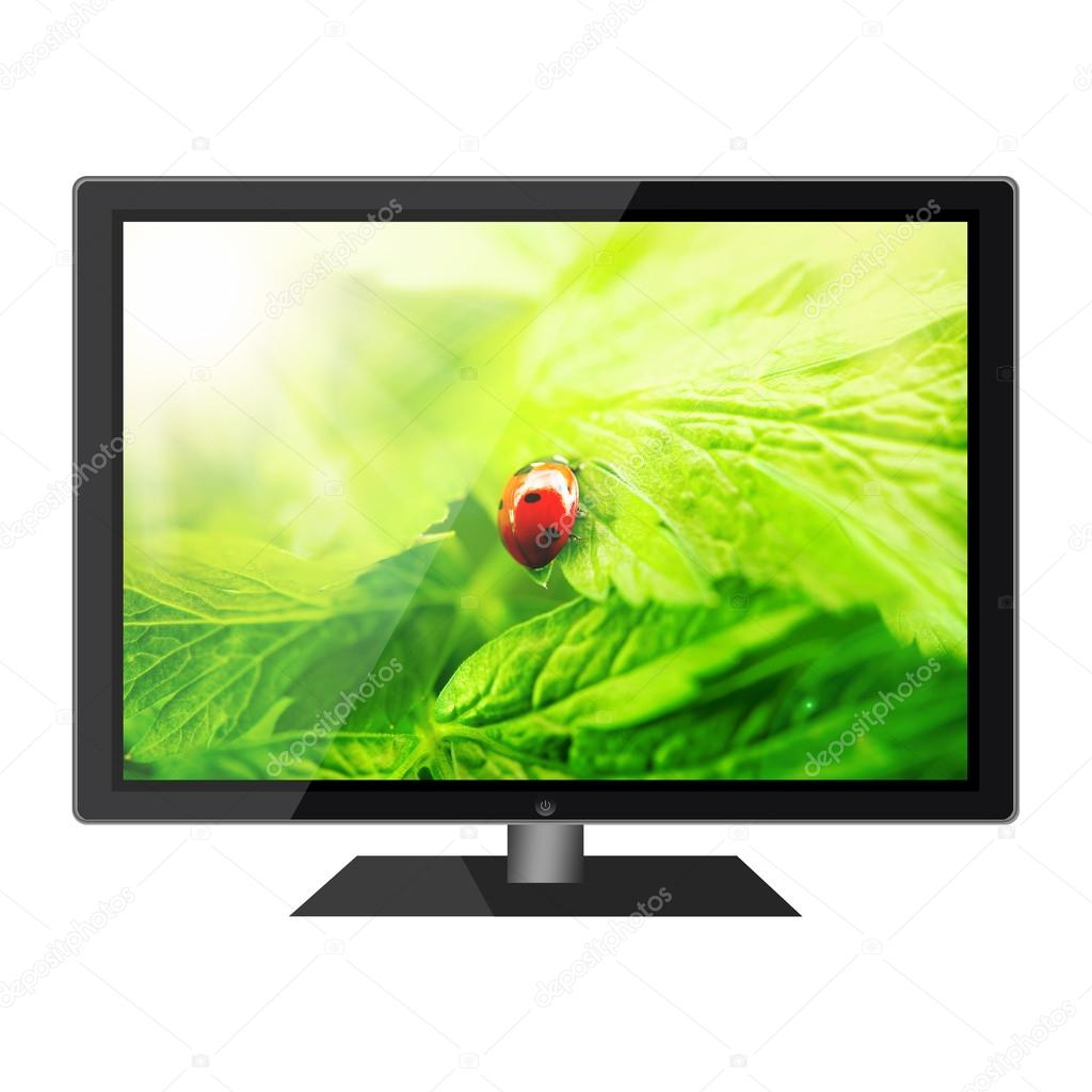 HD tv with nature wallpaper on a screen isolated on white background