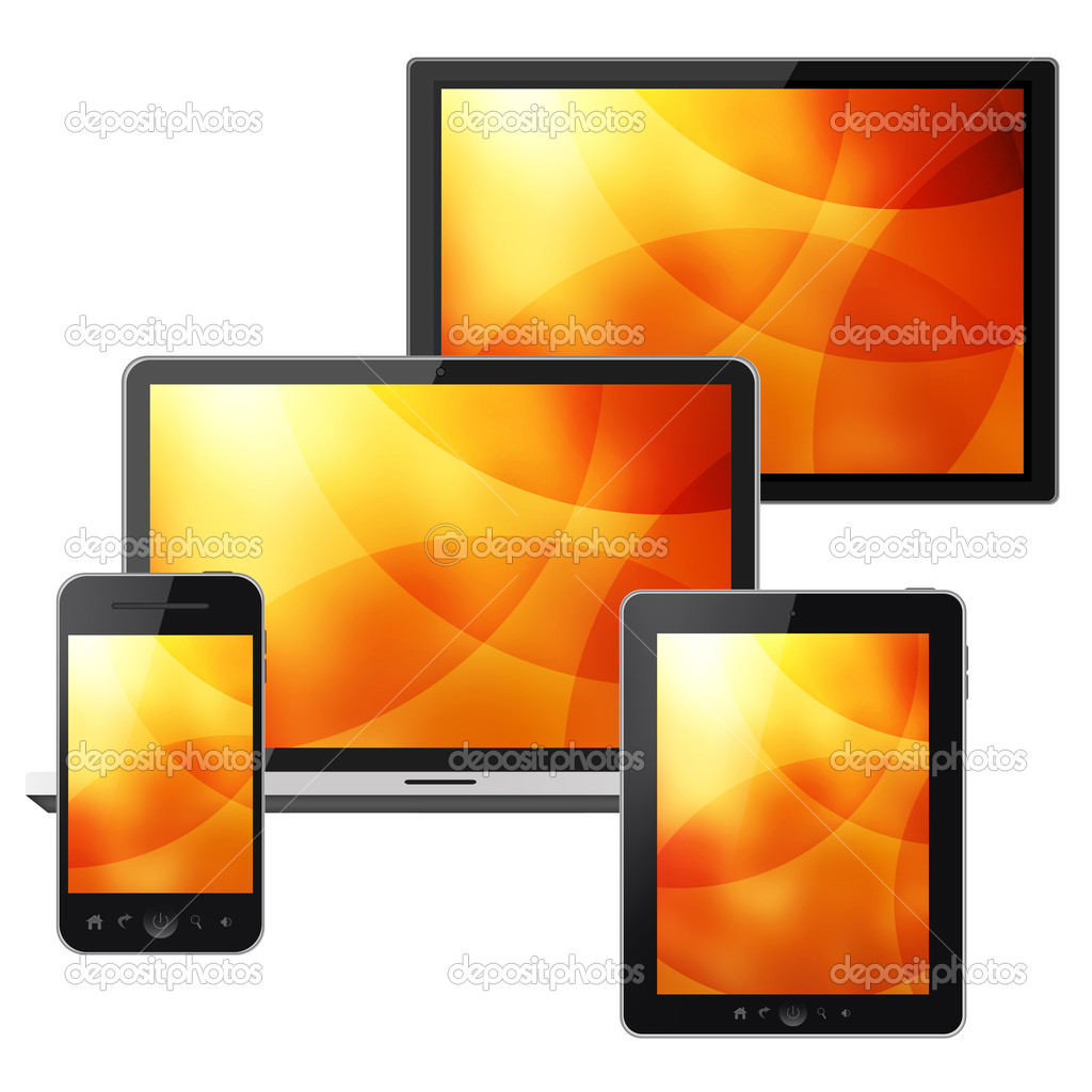 Notebook Celular Tablet Pc E Hd Tv Isolado No Fundo Branco