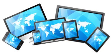 tablet pc, cep telefonu, dizüstü bilgisayar ve hd tv
