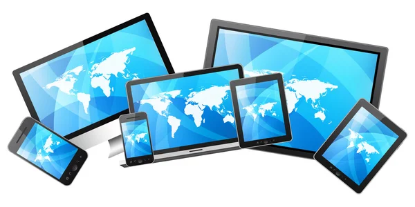 Tablet pc, mobiele telefoon, laptop en hd tv — Stockfoto