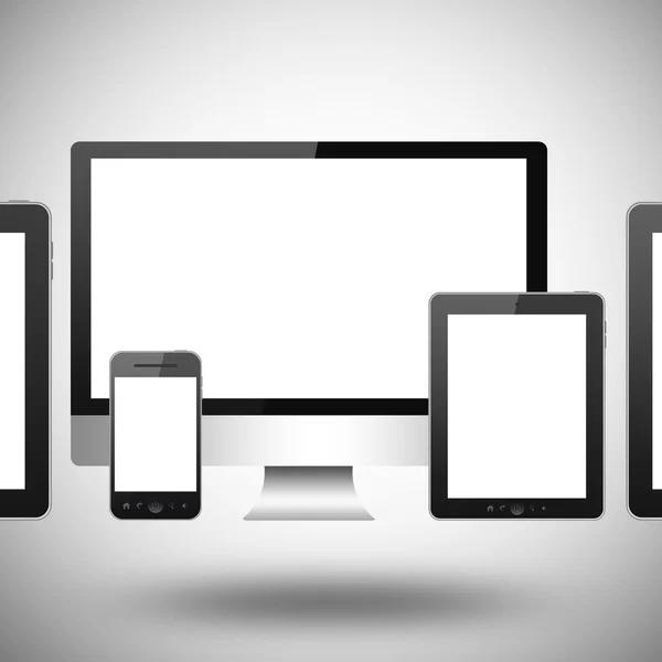 Tablet pc, mobiele telefoon, computer, laptop en hd tv — Stockfoto