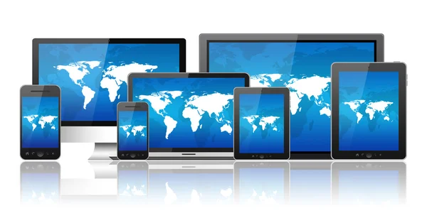Počítače tablet pc, mobilní telefon, notebook a hd tv — Stock fotografie