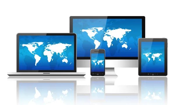 Tablet pc, mobiele telefoon, laptop en hd tv — Stockfoto