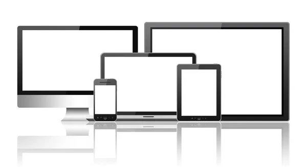 Tablet pc, mobiltelefon, datorer, laptop och hd tv — Stockfoto