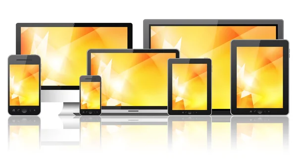 Tablet pc, mobiele telefoon, laptop en computers — Stockfoto