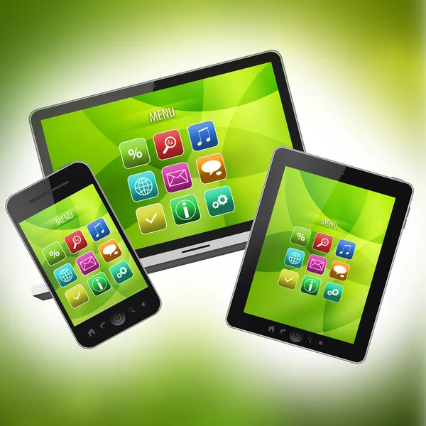 Notebook, Handy und Tablet-PC — Stockfoto
