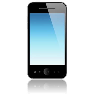 Beyaz arka plan üzerinde izole mavi menü ekranı ile cep telefonu