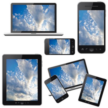 tablet pc, cep telefonu, dizüstü bilgisayar ve hd tv
