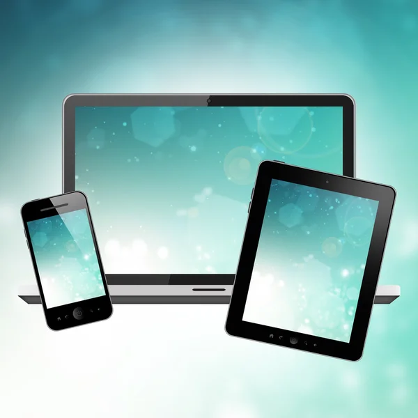 Laptop, tablet pc en mobiele telefoon — Stockfoto
