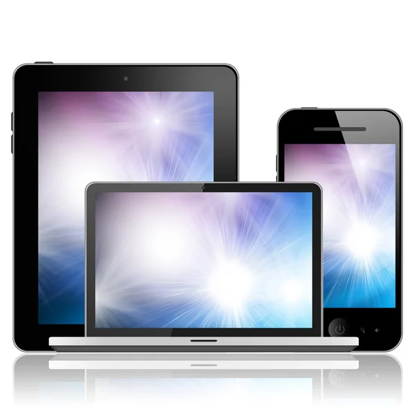 Tablet pc, mobiele telefoon en laptop — Stockfoto