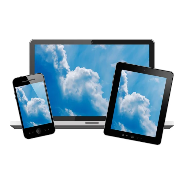 Tablet pc, mobile phone and notebook — Stock Photo, Image