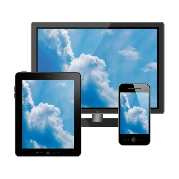 Tablet pc, mobiele telefoon en computer — Stockfoto