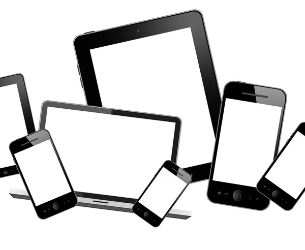 Tablet PC, teléfono móvil y portátil — Foto de Stock