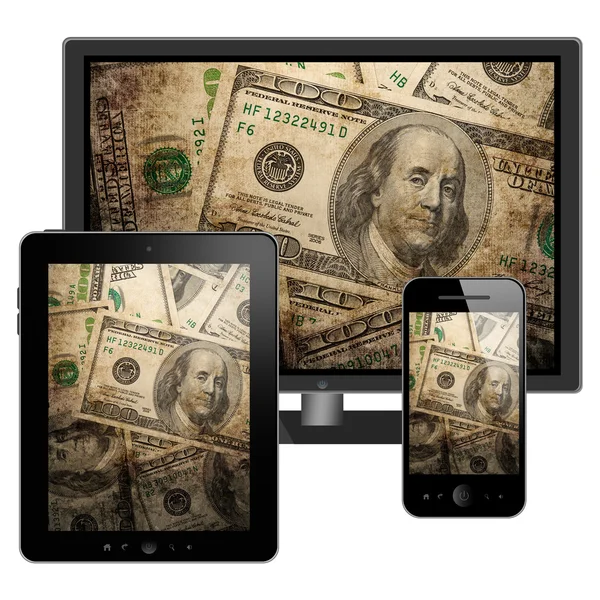 Tablet pc, mobiele telefoon en hd tv — Stockfoto