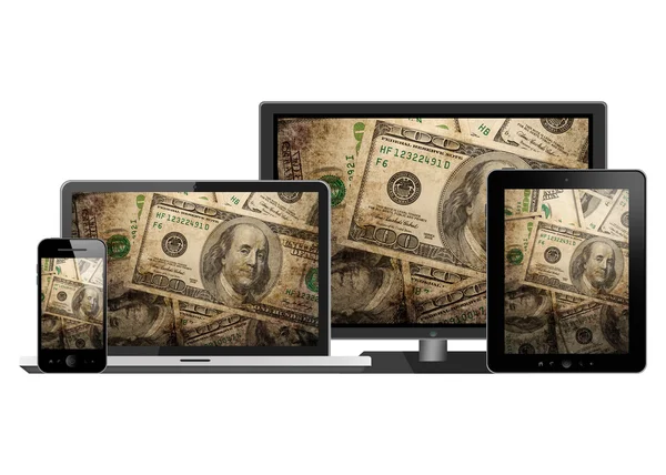 Tablet pc, mobiltelefon, bärbar dator och hd tv — Stockfoto