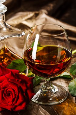 Vintage cognac with rose clipart