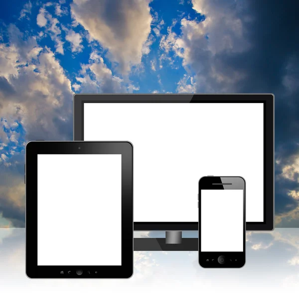 HD tv, tablet pc en mobiele telefoon — Stockfoto