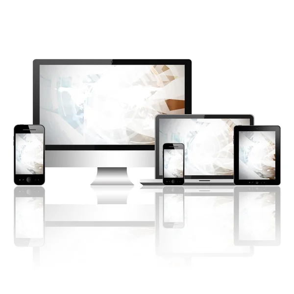 Notebook, mobile phone, tablet pc and computer — Stock Photo, Image