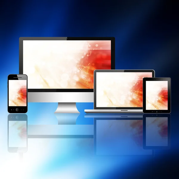 Notebook, mobile phone, tablet pc and computer — Stock Photo, Image