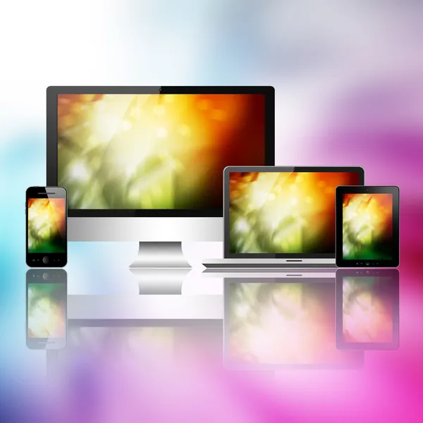 Notebook, mobile phone, tablet pc and computer — Stock Photo, Image