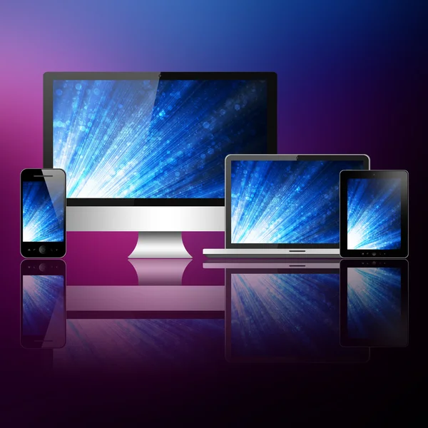 Bärbar dator, mobiltelefon, TabletPC och dator — Stockfoto