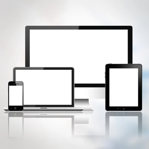 Notebook, mobile phone, tablet pc and computer — Stock Photo, Image