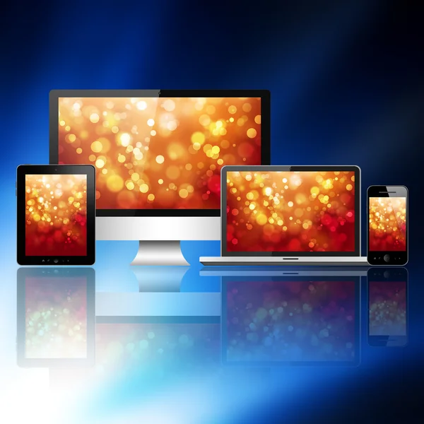 Notebook, mobile phone, tablet pc and computer — Stock Photo, Image