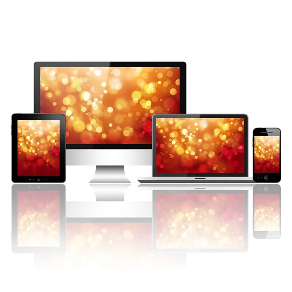 Notebook, mobile phone, tablet pc and computer — Stock Photo, Image