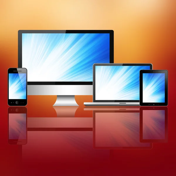 Notebook, mobile phone, tablet pc and computer — Stock Photo, Image