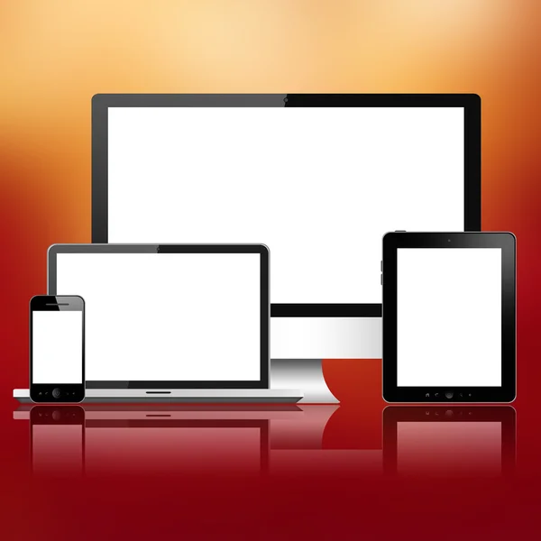 Notebook, mobile phone, tablet pc and computer — Stock Photo, Image