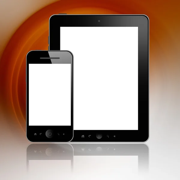 Tablet with phone on brown — Stock Photo, Image