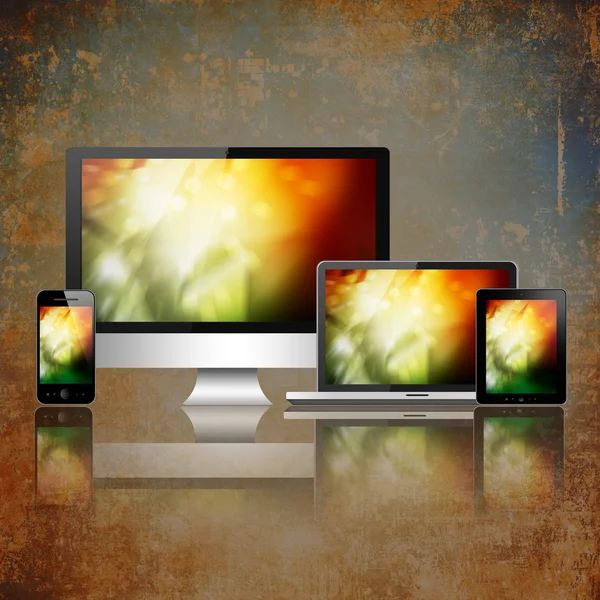 Notebook, mobile phone, tablet pc and computer — Stock Photo, Image