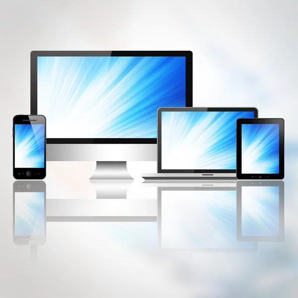 Mobile phone, tablet pc, notebook and computer — Stock Photo, Image