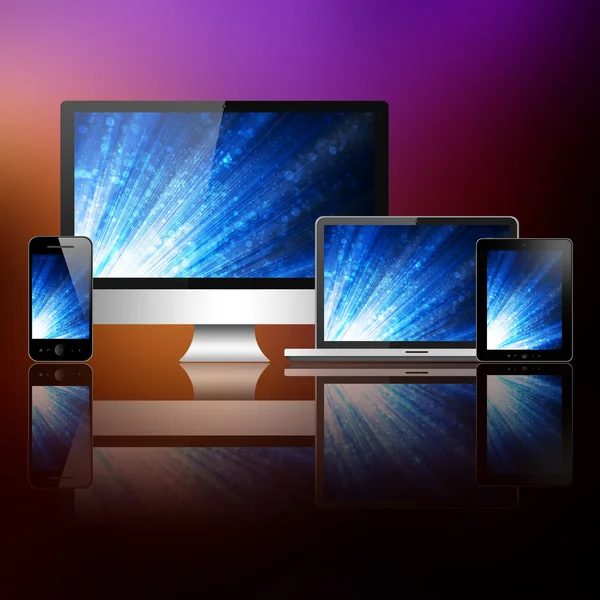 Notebook, mobile phone, tablet pc and computer — Stock Photo, Image