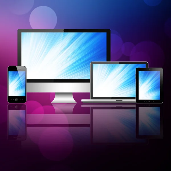 Tablet pc, laptop, mobiele telefoon en computer — Stockfoto