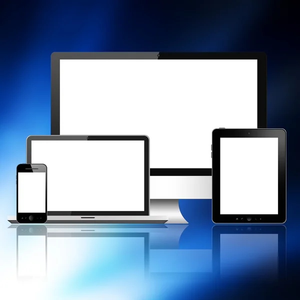 Tablet pc, laptop, mobiele telefoon en computer — Stockfoto