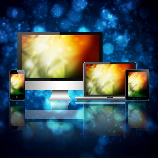 Notebook, mobile phone, tablet pc and computer — Stock Photo, Image