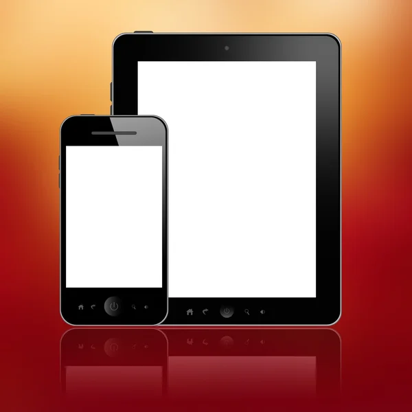 Tablet met telefoon op rood — Stockfoto