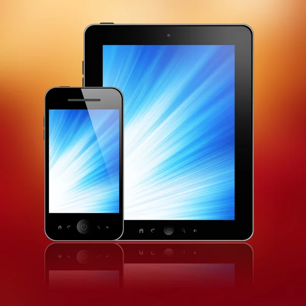 Tablet with phone on red — Stock Photo, Image