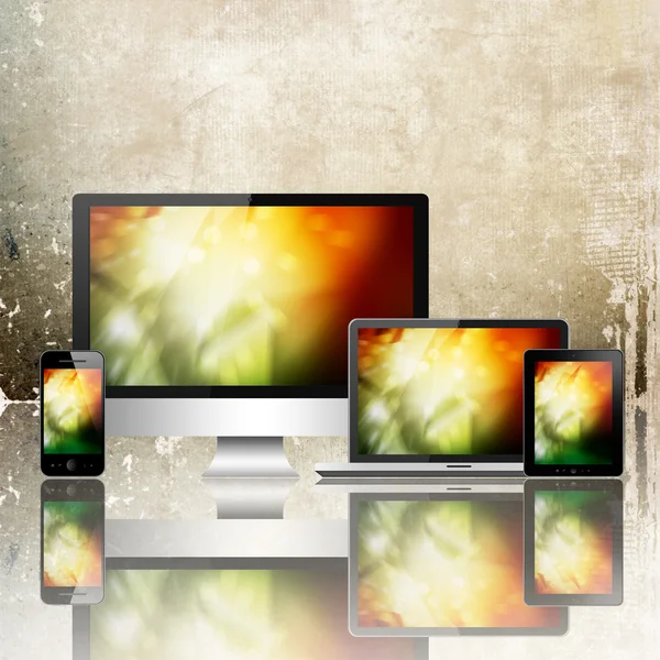 Notebook, mobile phone, tablet pc and computer — Stock Photo, Image