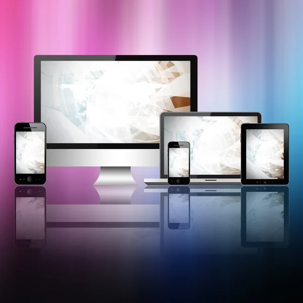 Notebook, mobile phone, tablet pc and computer — Stock Photo, Image
