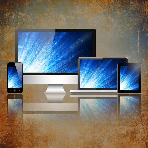 Notebook, mobile phone, tablet pc and computer — Stock Photo, Image