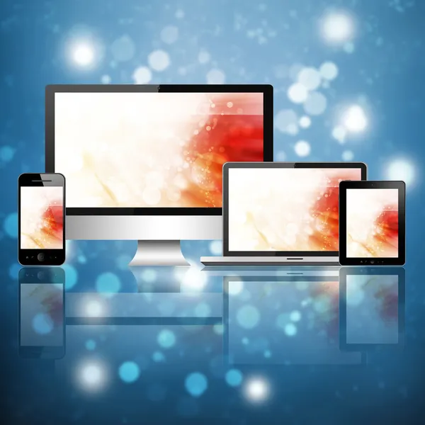 Notebook, mobile phone, tablet pc and computer — Stock Photo, Image