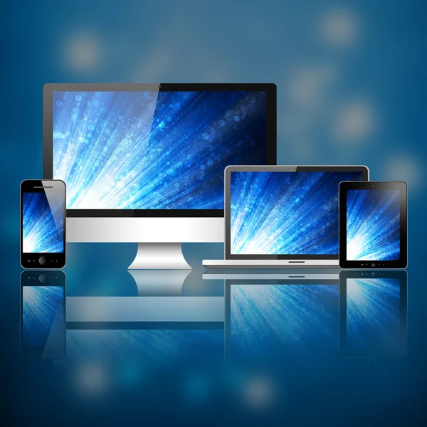 Notebook, mobile phone, tablet pc and computer — Stock Photo, Image