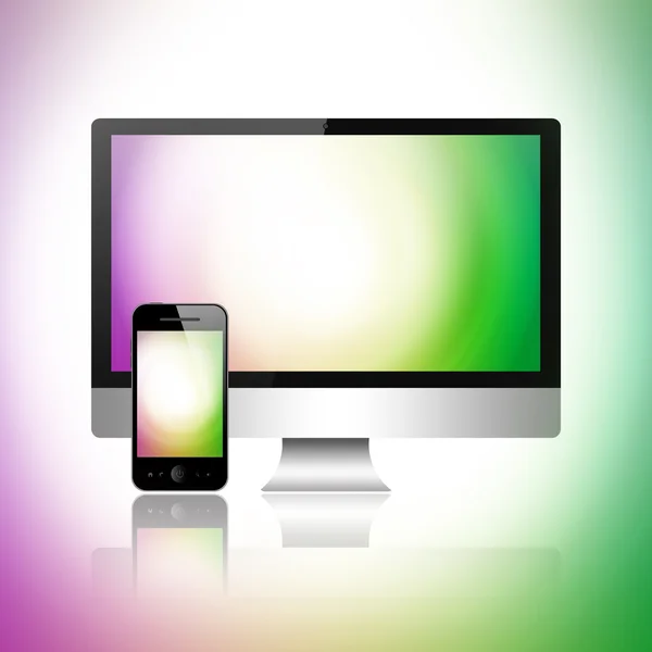 Bilgisayar ve telefon ile yeşil perde — Stok fotoğraf