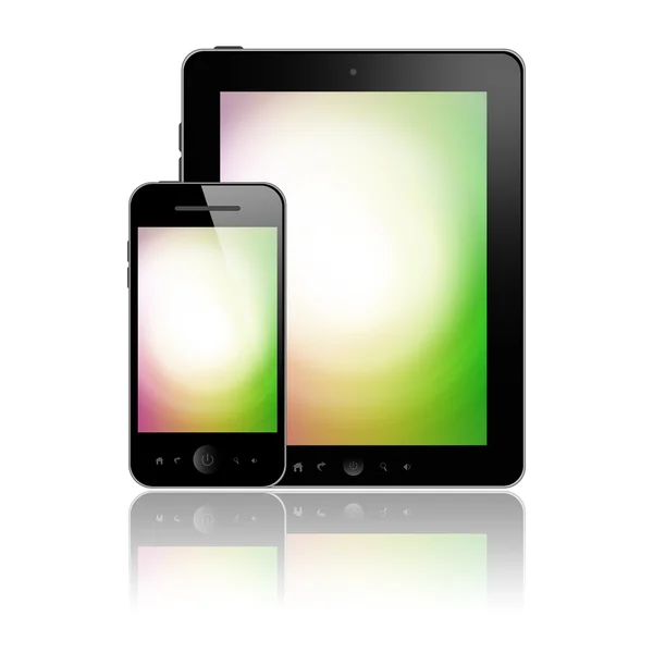 Tablet with phone with green screens — Stock Photo, Image