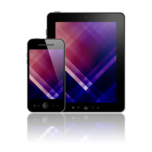 Tablet con telefono con schermi viola — Foto Stock