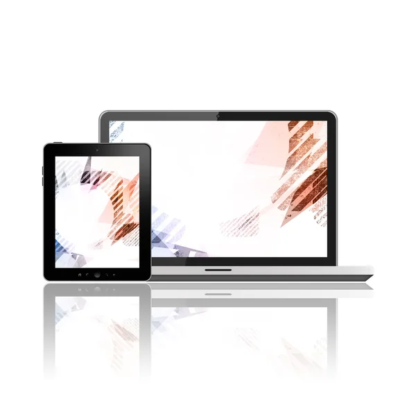 Tablet met laptop met abstracte schermen — Stockfoto