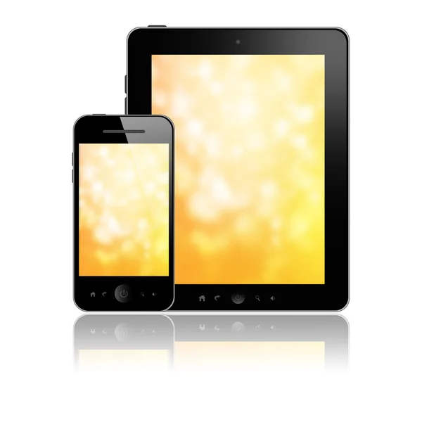 Tablet with phone with yellow screens — Stock Photo, Image